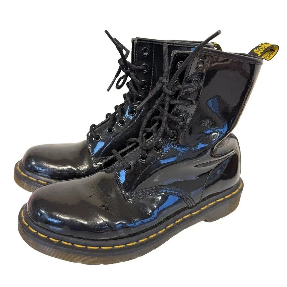 Dr. Martens 1460 Black Patent Leather 8 Hole Lace-Up Unisex Boots Shoes Size 9